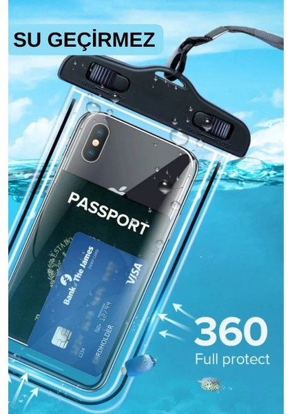 Su Geçirmez Askılı Kılıf Su Geçirmez Telefon Kılıfı Tüm Telefonlarla Uyumlu Su Kılıfı Siyah Sıkıştırma Kelepçeli
