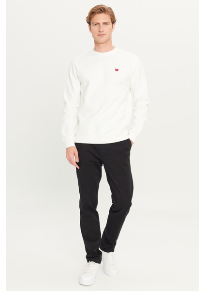 Regular Fit Normal Kesim Bisiklet Yaka Kırık Beyaz Sweatshirt modelleri