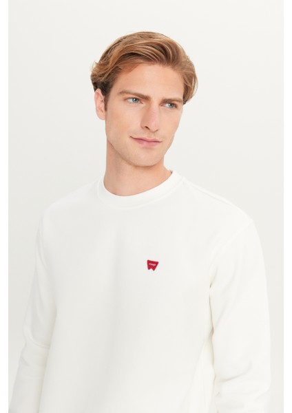 Regular Fit Normal Kesim Bisiklet Yaka Kırık Beyaz Sweatshirt fırsatları