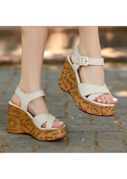 Kenja Bej Cilt Dolgu Topuk Sandalet