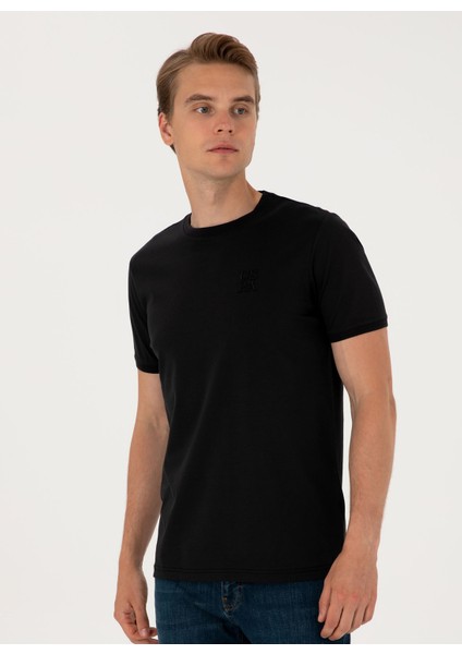 Bisiklet Yaka Siyah Erkek T-Shirt Exc-Melenas