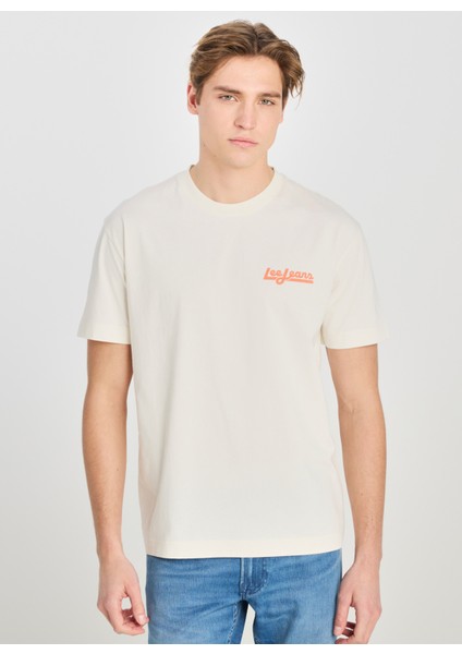 Bisiklet Yaka Ekru Erkek T-Shirt LM828731543 Relaxed Fit Grafik