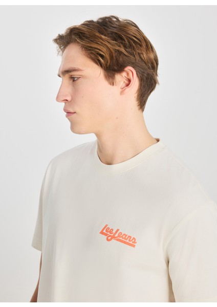 Bisiklet Yaka Ekru Erkek T-Shirt LM828731543 Relaxed Fit Grafik modelleri