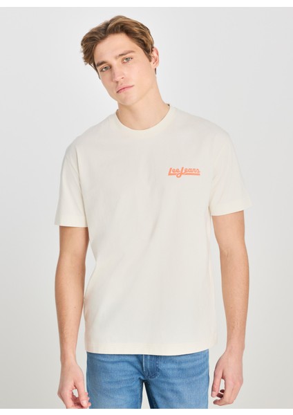 Bisiklet Yaka Ekru Erkek T-Shirt LM828731543 Relaxed Fit Grafik fırsatları