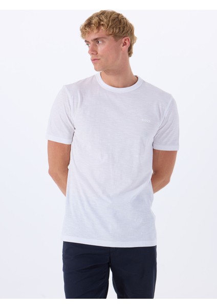 Bisiklet Yaka Beyaz Erkek T-Shirt Tegood