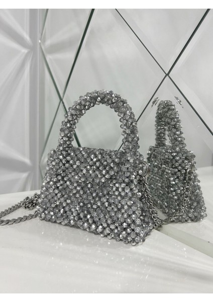 Kadın Gümüş Kristal Boncuk Çanta