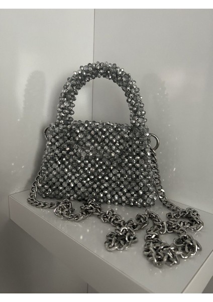 Kadın Gümüş Kristal Boncuk Çanta