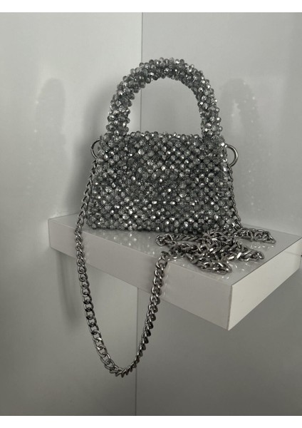 Kadın Gümüş Kristal Boncuk Çanta