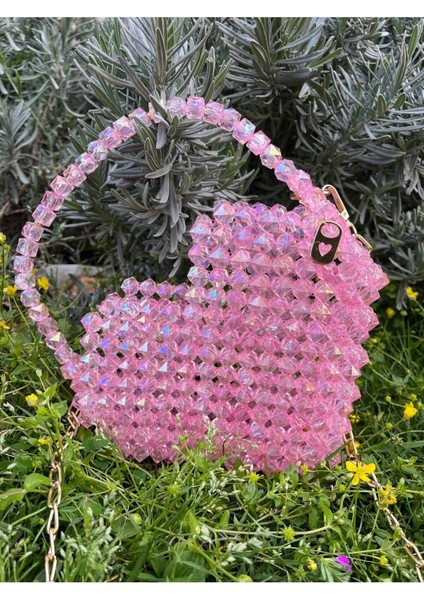 Kadın Açık Pembe Kalp Boncuk Çanta modelleri