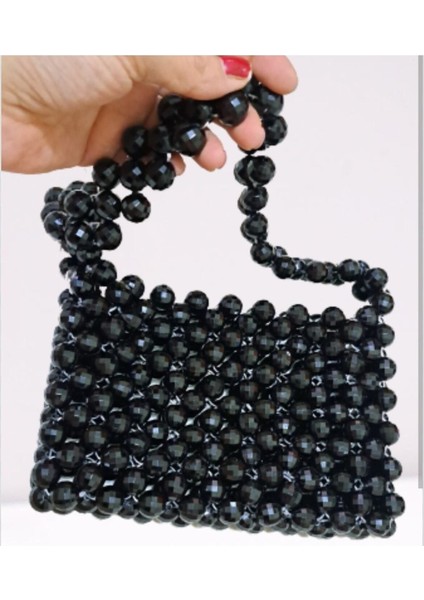 Trend Kristal Siyah Inci Boncuk Çanta