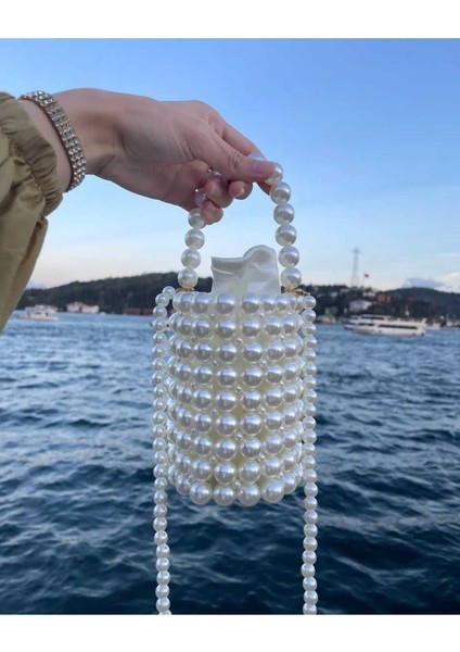 Büyük Silindir Çanta - Inci Boncuk Çanta - Incili Çanta - Silindir El&omuz Çantası fiyatları