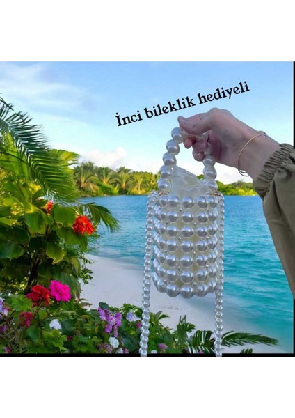 Silindir Çanta - Inci Boncuk Çanta - Incili Çanta - Silindir El Çantası - Omuz Çantası