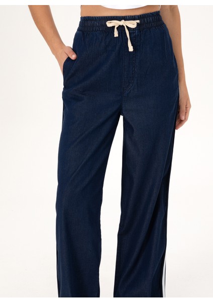 Bağlamalı Bel Geniş Paça Loose Fit Indigo Kadın Denim Pantolon Elo fiyatları