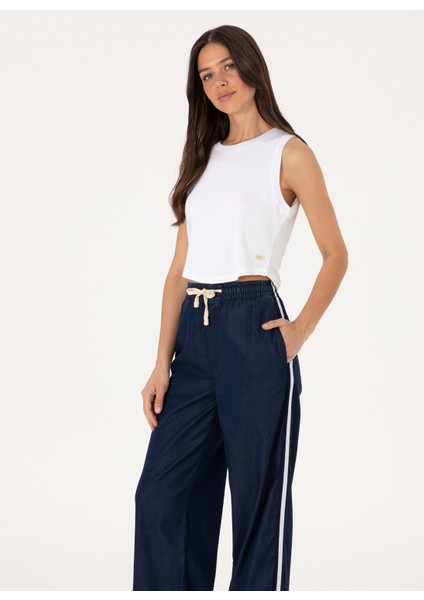 Bağlamalı Bel Geniş Paça Loose Fit Indigo Kadın Denim Pantolon Elo modelleri