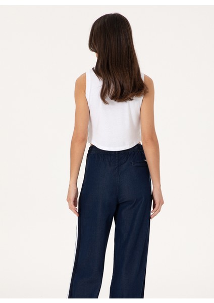 Bağlamalı Bel Geniş Paça Loose Fit Indigo Kadın Denim Pantolon Elo fırsatları