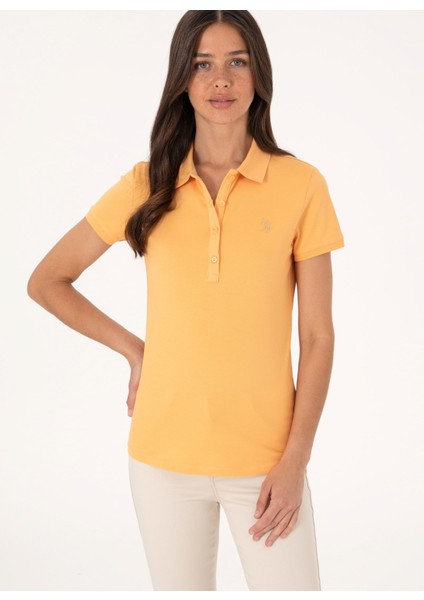 Açık Turuncu Kadın Slim Fit Polo T-Shirt GTP-IY025