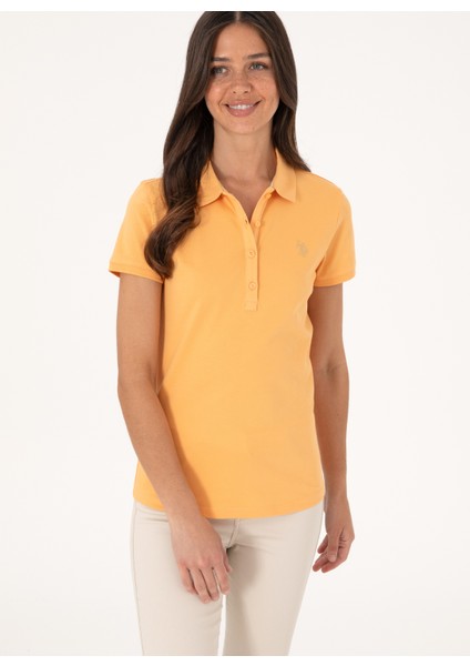 Açık Turuncu Kadın Slim Fit Polo T-Shirt GTP-IY025 modelleri