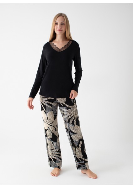 Yuvarlak Yaka Siyah Pijama Üst 401WON-1110-0145