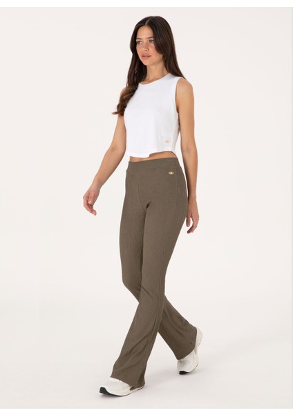 Lastikli Bel Flare Vizon Kadın Pantolon Selena