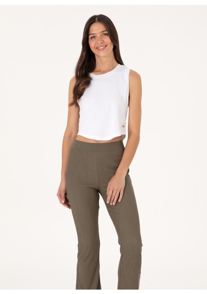 Lastikli Bel Flare Vizon Kadın Pantolon Selena modelleri