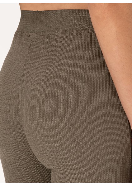 Lastikli Bel Flare Vizon Kadın Pantolon Selena