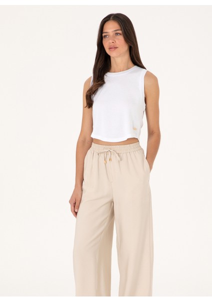 Lastikli Bel Loose Fit Taş Kadın Pantolon Ecole modelleri