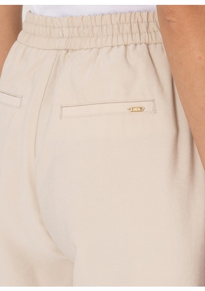 Lastikli Bel Loose Fit Taş Kadın Pantolon Ecole
