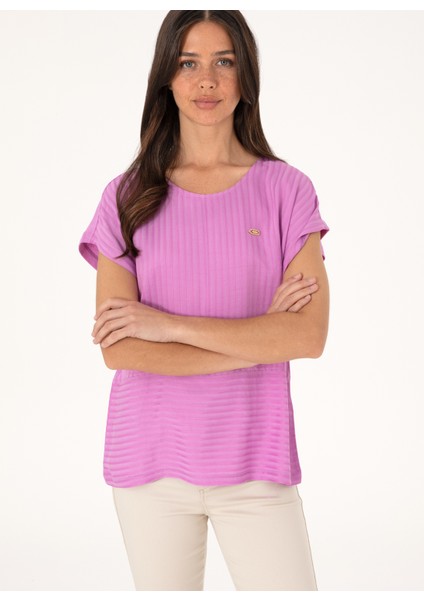 Bisiklet Yaka Fuşya Kadın T-Shirt Seden modelleri