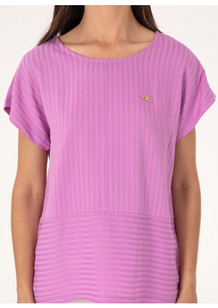 Bisiklet Yaka Fuşya Kadın T-Shirt Seden