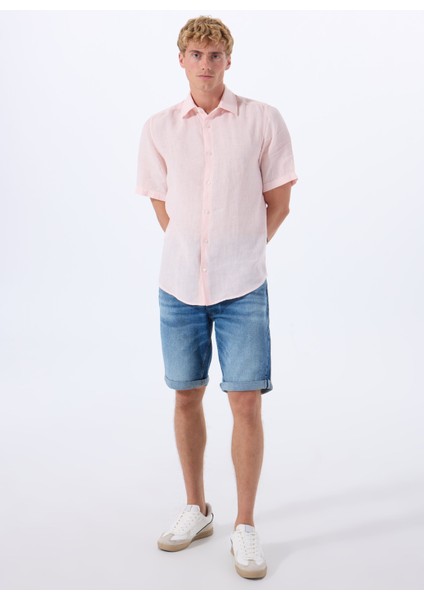 Regular Fit Gömlek Yaka Açık Pembe Erkek Gömlek Rash modelleri