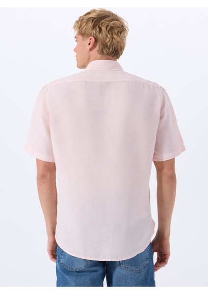 Regular Fit Gömlek Yaka Açık Pembe Erkek Gömlek Rash