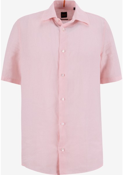 Regular Fit Gömlek Yaka Açık Pembe Erkek Gömlek Rash