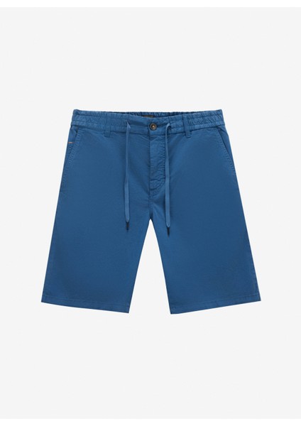 Koyu Mavi Erkek Bağlamalı Bel Tapered Fit Şort Chino-Tapered