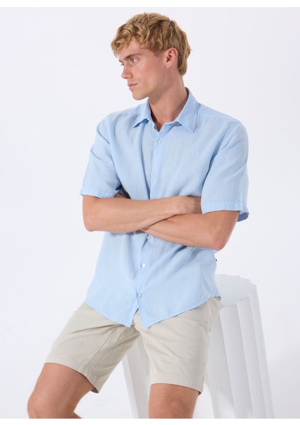 Regular Fit Gömlek Yaka Mavi Erkek Gömlek Rash