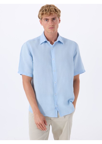 Regular Fit Gömlek Yaka Mavi Erkek Gömlek Rash modelleri