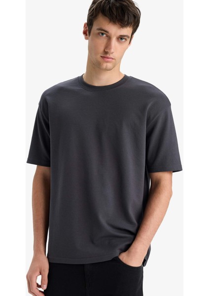 Oversize Geniş Kalıp Bisiklet Yaka Basic Düz Kısa Kollu Kısa Kollu Tişört X3926AZ25AU