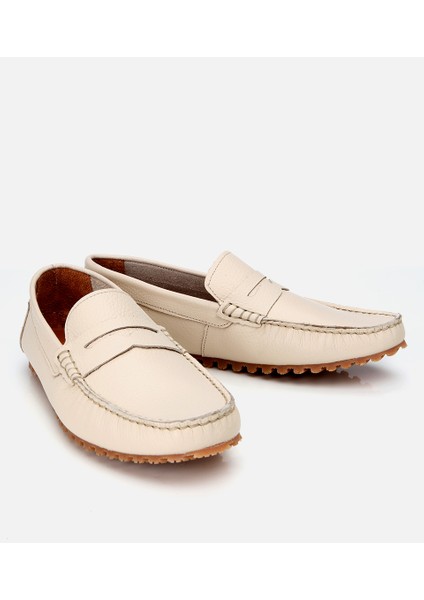 02AYH302710A400 ERKEK Deri Ekru Esnek Tabanlı Günlük Loafer