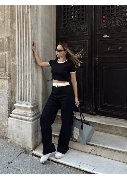 Crop Pantolon Biyeli Takım Siyah indirimleri