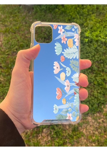 Iphone 11 Pro Max Uyumlu Aynalı Çiçek Desenli Darbe Kamera Korumalı Silikon Telefon Kılıfı
