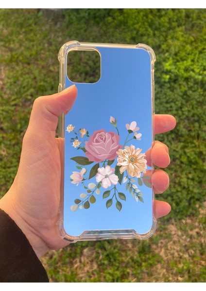 Iphone 11 Pro Max Uyumlu Aynalı Gül Desenli Darbe Kamera Korumalı Silikon Telefon Kılıfı