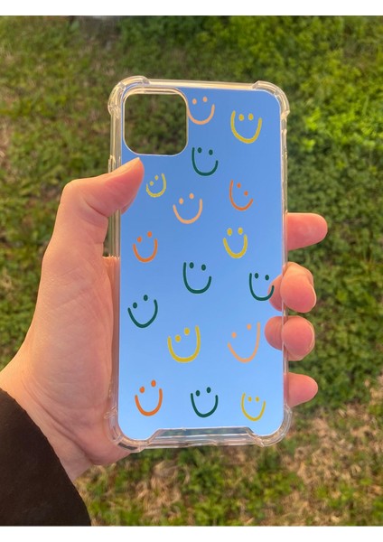 Iphone 11 Pro Max Uyumlu Aynalı Gülücük Desenli Darbe Kamera Korumalı Silikon Telefon Kılıfı