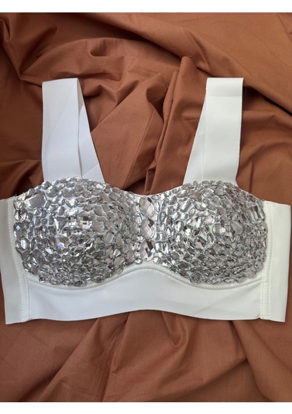 Kristal Taş Işlemeli Itinalı Özel Tasarım ve Işçilik ile Geceler ve Partiler Için Push Up Dolgulu Crop Sütyen modelleri