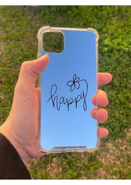 Iphone 11 Pro Max Uyumlu Aynalı Happy Desenli Darbe Kamera Korumalı Silikon Telefon Kılıfı