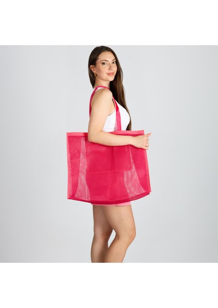 Pembe File Plaj Ve Alışveriş Çantası