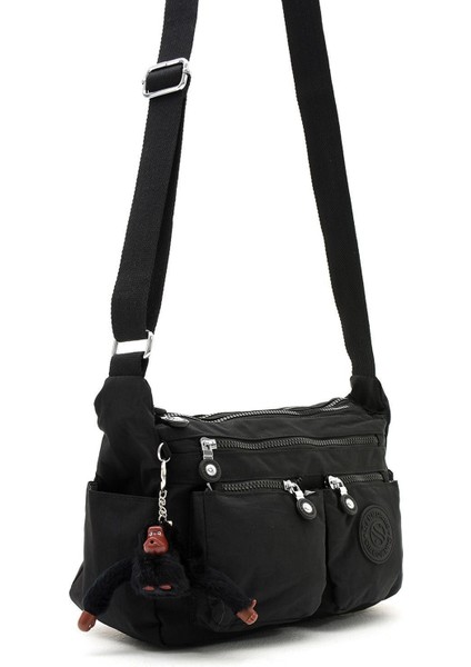 Kadın Orta Boy Bölmeli Suya Dayanıklı Krinkıl Kumaş Çapraz Askılı Siyah Renkli Omuz Çantası fırsatları