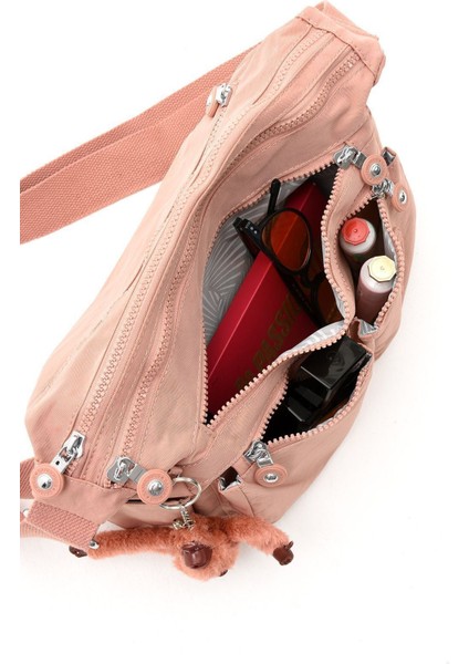 Kadın Orta Boy Bölmeli Suya Dayanıklı Krinkıl Kumaş Çapraz Askılı Siyah Renkli Omuz Çantası