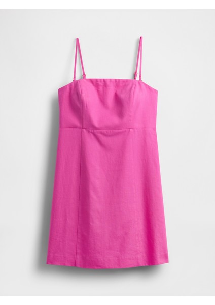 Kadın Pembe Keten Karışımlı Mini Elbise fiyatları