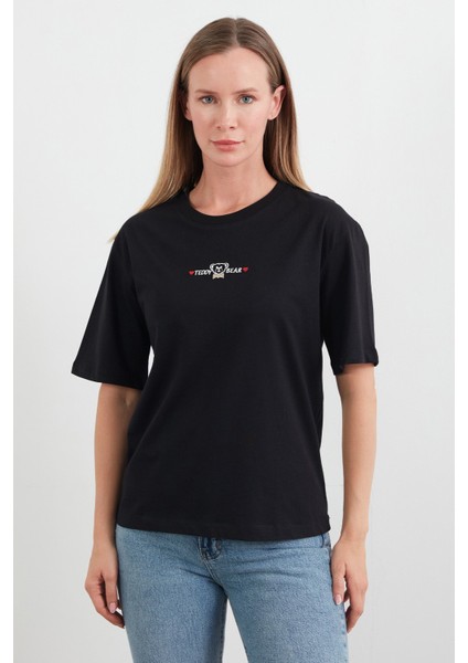 Teddy Bear Yazı Nakışlı Bisiklet Yaka Tişört fiyatları