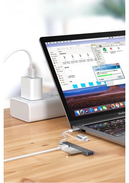 4 Port'lu Bağlantı Istasyonu Ultra Ince USB Bölücü Type-C Tipi Çoklu Arayüz Adaptörü Multi USB Çoklayıcı
