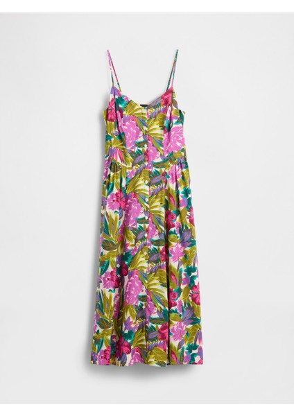 Kadın Pembe Floral V-Yaka Midi Elbise fiyatları
